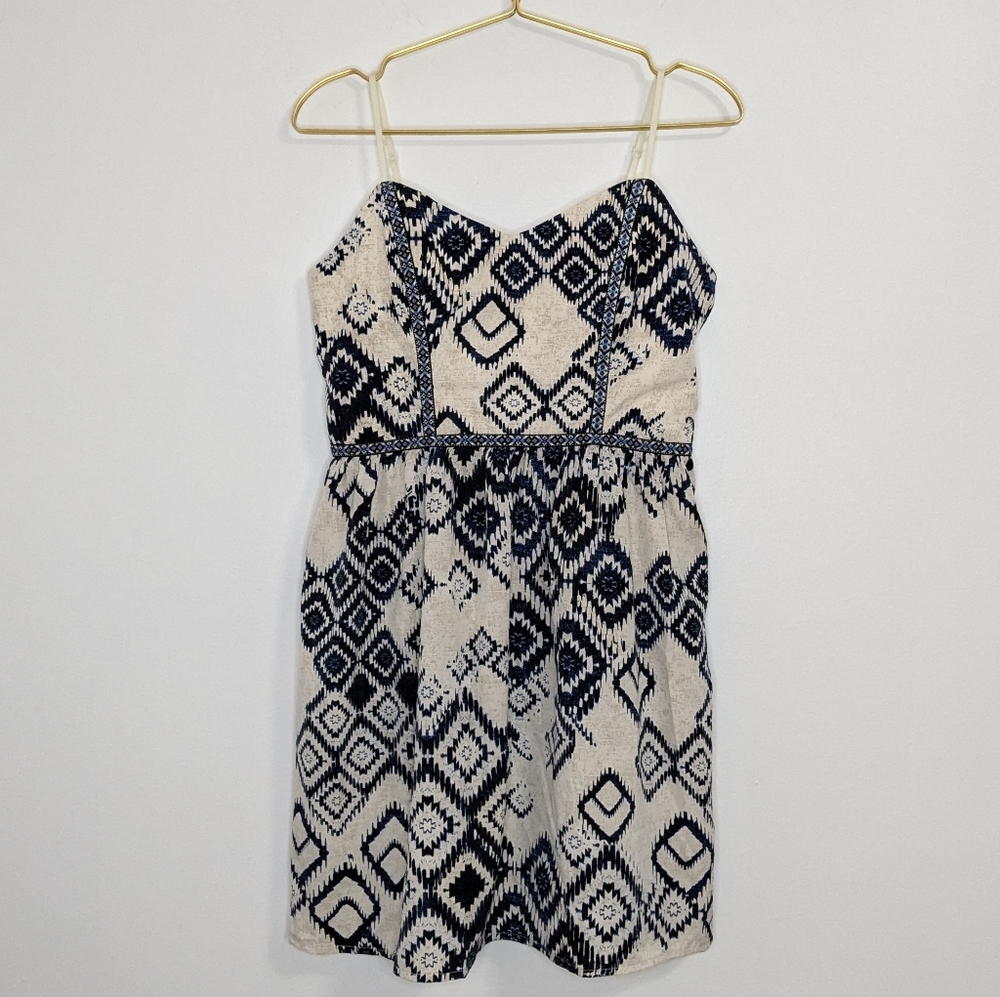 Trixxi Size 11 Blue & Cream Aztec Spaghetti Strap Dress